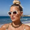 2pcs New Large Frame Square Sunglasses Women Metal Frame Colorful Lens Eyewear  Gradient Design Ladies Snake Decoration Glasses