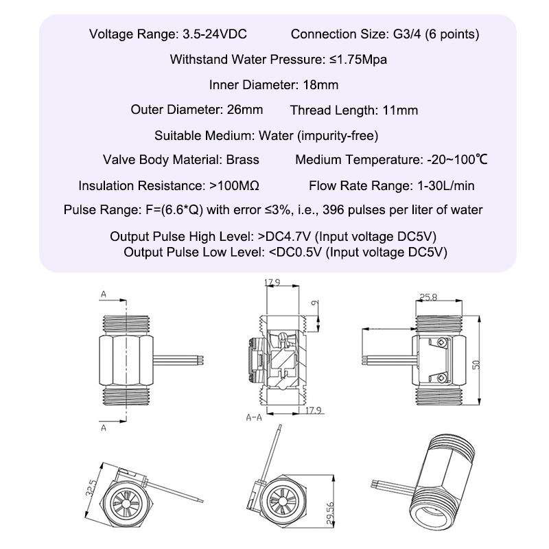 Brass Water Flow Sensor Hall Effect Flow Meter Liquid Flow Rate Sensor Brass Flow Switch Digital Monitoring Detector