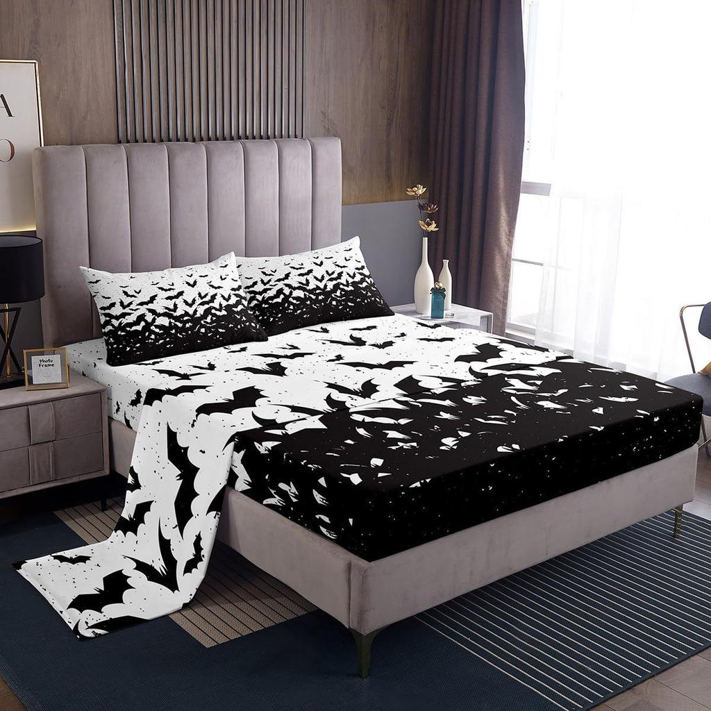 Halloween Bat Pattern Bed Hat Four-Piece Bedding Set Bedroom Dormitory Bedding Decoration