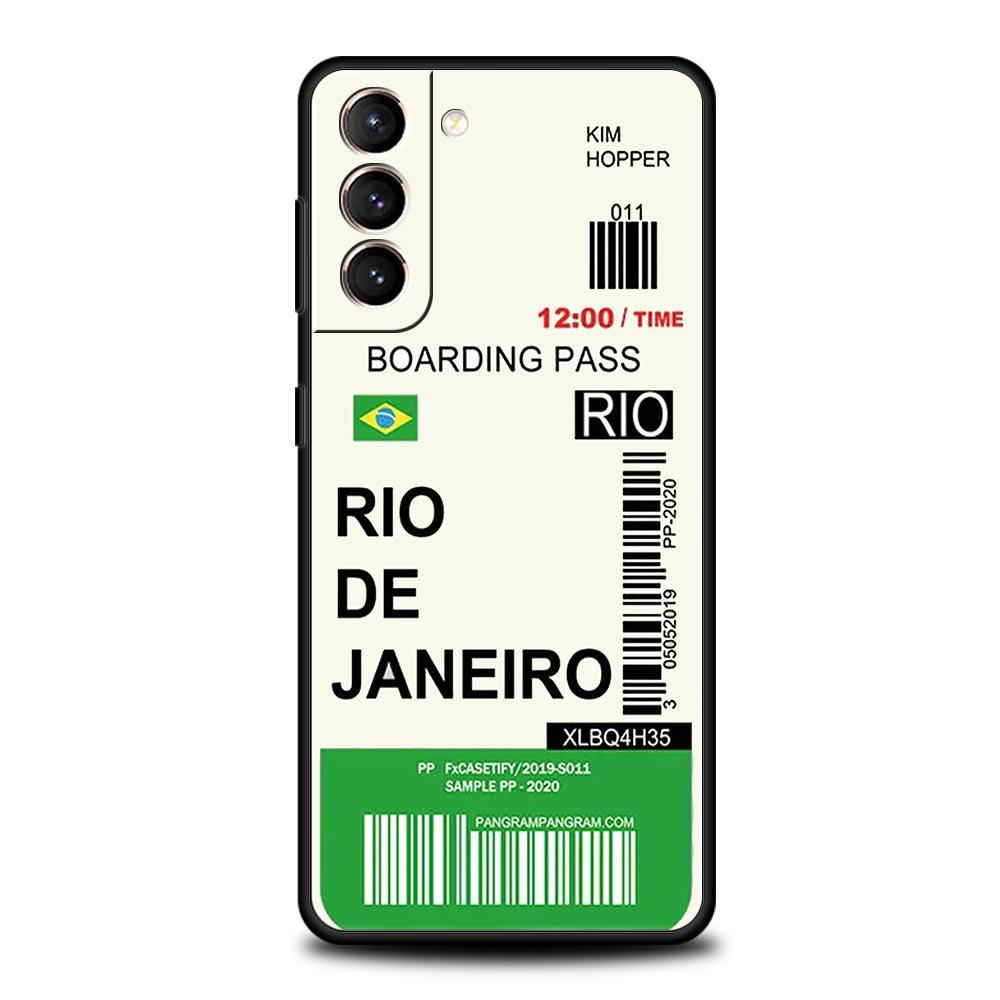 World City Travel Ticket New York London Label Phone Case For Samsung S24 S23 S22 S20 Ultra S21 FE 5G S10 S9 Plus S10E S8 Cover
