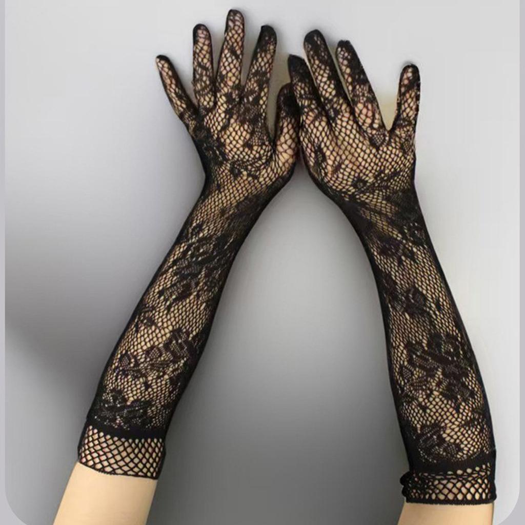 Elegant Breathable Lace Gloves For Women Soft Stretchable Nylon Arm Sleeves for Formal Event Evening Party Dresses