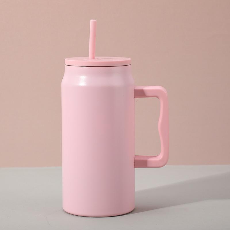 Large Capacity Travel Cup with Handle & Straw, Leak-Proof, Portable, Fits Car Cup Holder, Ice Cooler Function