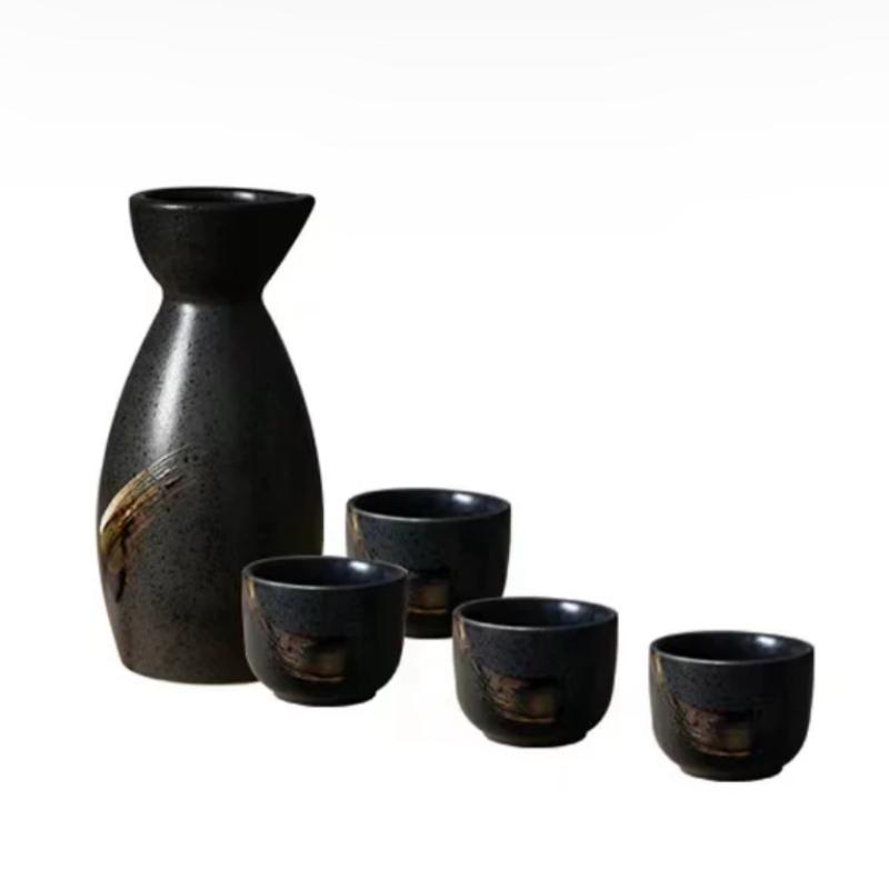 

250ml Ceramic Sake Set 1 Wine Pot 4 Cups Restaurant Home Liquor Divider Vintage Hip Flask Spirits Shochu Vodka Bar Set Gift