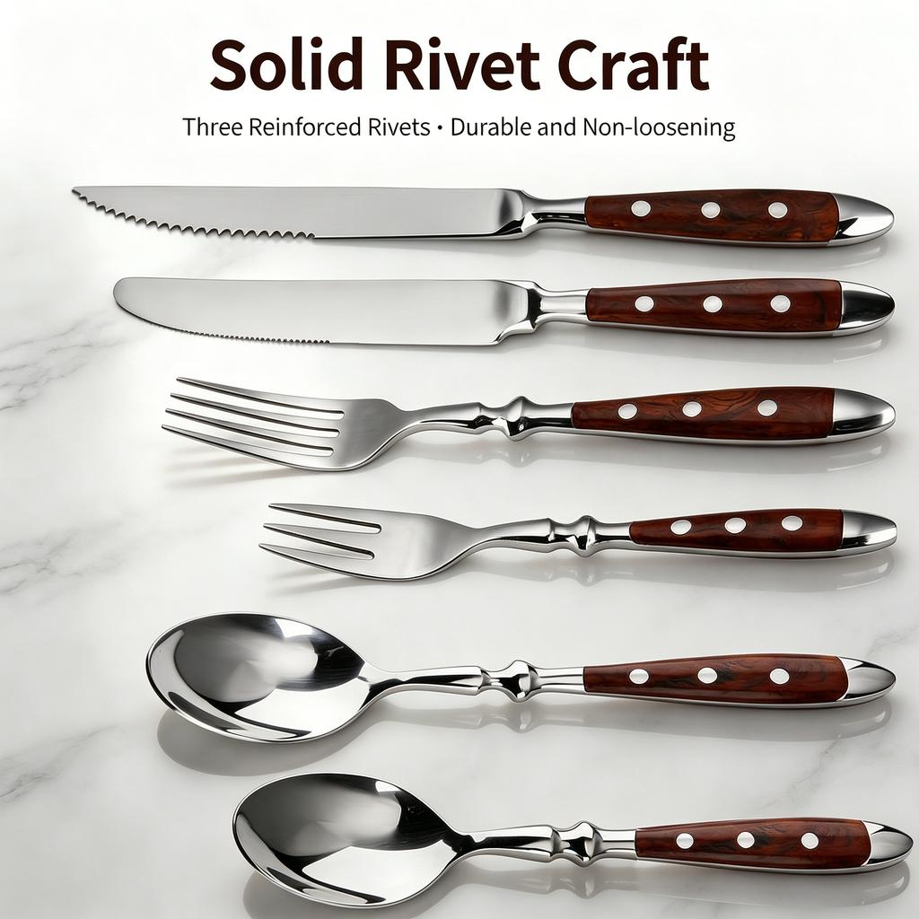 6piece stainless steel handle kitchen knife set suitable for home kitchen and dining room including steak knife forks and spoons