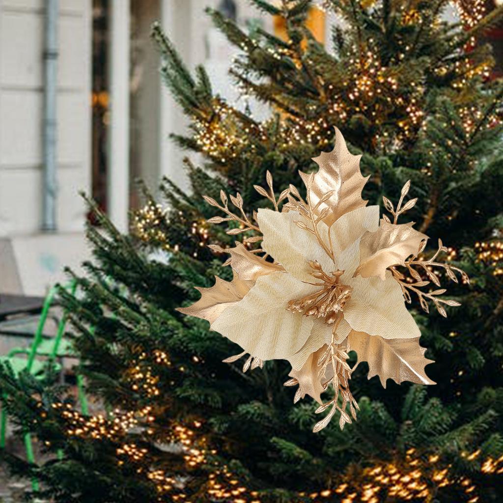 Christmas Tree Decoration Poinsettia Flower Artificial Christmas Flower for Wreath Home Holiday Party Decoration