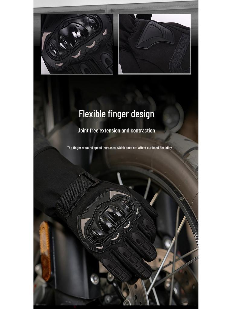Windproof Full-Finger Motorcycle Gloves: Velvet-Lined, Non-Slip for Off-Road Riding In Winter/Autumn