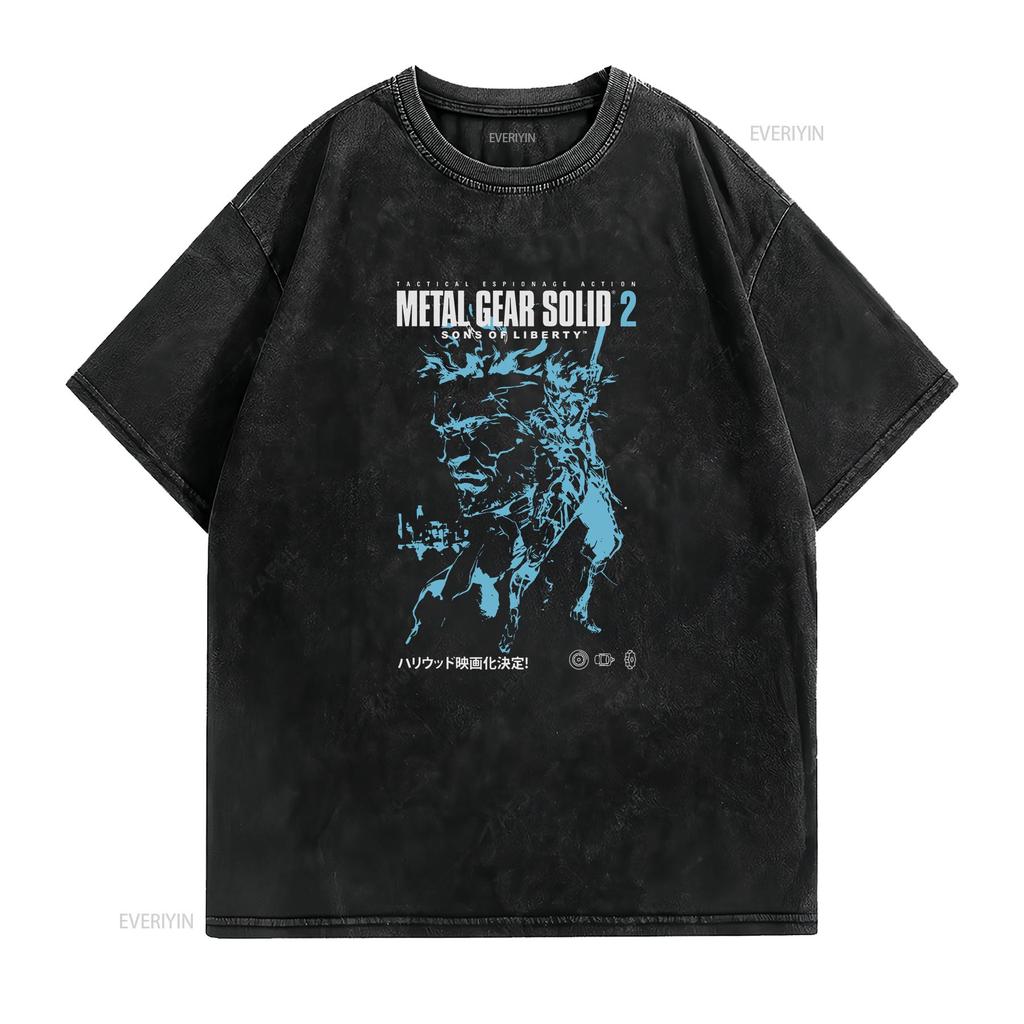 Metal Gear Solid 2 T Shirt Vintage Washed Soft Stylish Fashion Streetwear Top For Everyday Wear Breathable Graphic Slightly