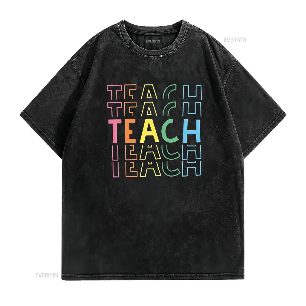 Teacher T Shirt Women Back to School Tops Funny Kindergarten Teaching Life Appreciation Casual Crew Neck Black Medium vintage