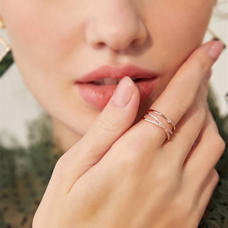 New Minimalist Rose Gold Color Cross Ring Simple Multi Layer Open Adjustable Rings For Women Christian Gift