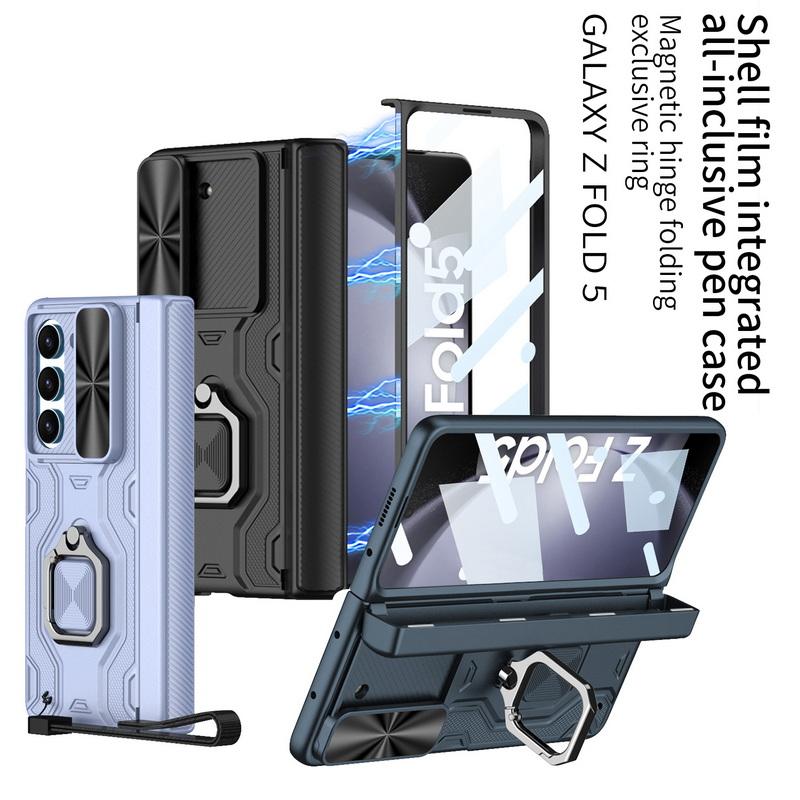 

Магнитный складной держатель для телефона чехол для Samsung Z Fold6 Fold5 кольцо противоударный закаленный стеклянный защитный чехол для всего корпуса Samsung Z Fold5 чёрный