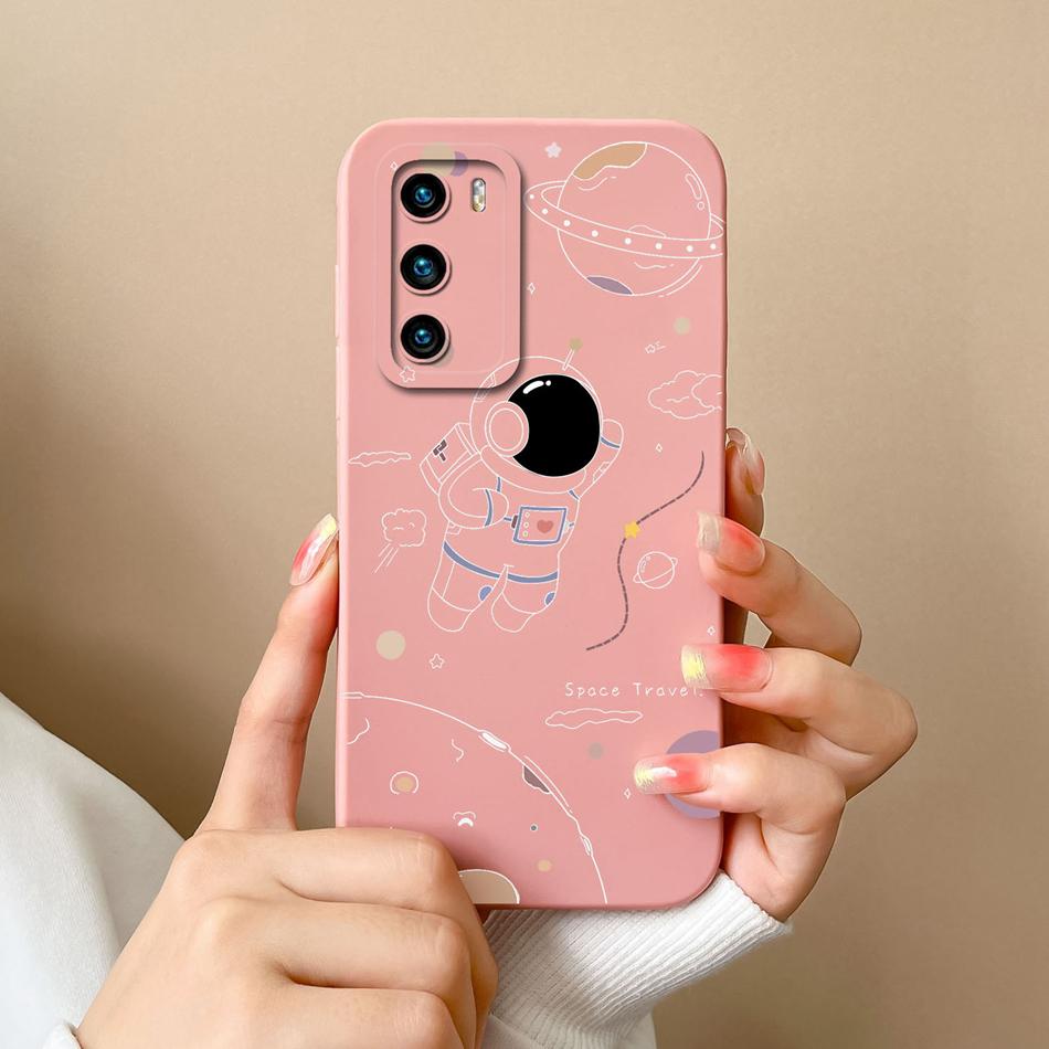 Case For Huawei P40 Pro Flower Pilot Back Cover Soft Liquid Silicone Camera Protection Phone Shell For Huawei P 40 P40Pro Coque