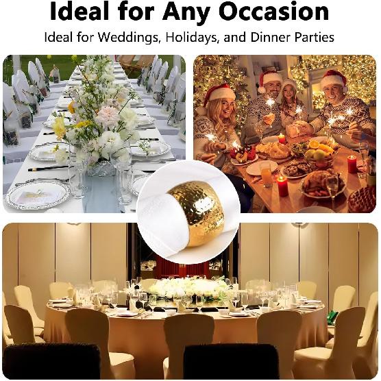 3Pcs Gold Napkin Rings Elegant Hammered Golden Ring Holders Bulk for Dining Table Metal Napk Holder for Events Dinner Parties Wedding Decor Tableware
