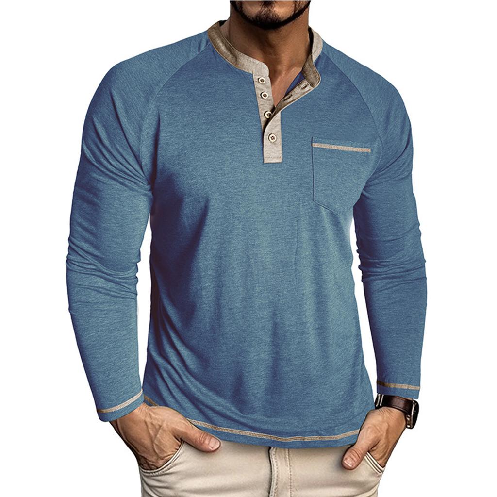 Men'S Button Up Long Sleeved Fashionable Casual Sports Top