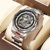 Double Sided Hollow Men's Fully Automatic Mechanical Watch Stainless Steel Mens Fashion Waterproof Luminous Skeleton Watches