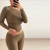 Printed Round Neck Top Pants Set Women's Sexy Hottie Long Sleeve Copper Coin Printed T-shirt Slim Casual Trousers New Fashion