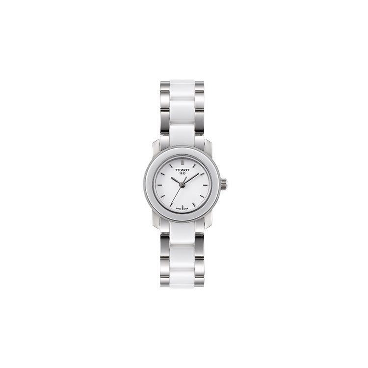 TISSOT Montre  T-Lady S&eacute;rie C&eacute;ramique Mouvement Quartz R&eacute;sistante &agrave; l'eau 30M Cadran Blanc 28 mm Bo&icirc;tier C&eacute;ramique Bracelet Acier Inoxydable