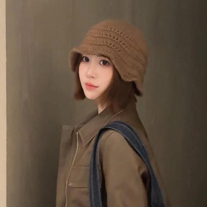 Women S Simple Solid Color Knitted Bucket Hat Accessory