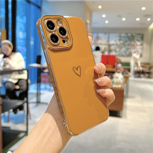 

Мягкий гальванический чехол для телефона с сердечком для Iphone 13 Pro Max 12 11 Xs Max X Xr 7 8 Plus 12 Pro, защитный чехол для камеры For iPhone 13 Pro