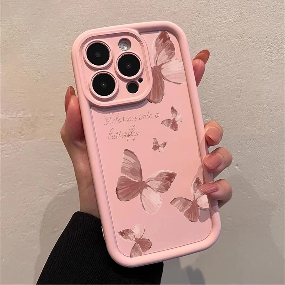 INS Retro Butterfly Phone Case For iPhone 16 11 12 13 14 15 Pro Max Plus XS Max X XR SE2 Shockproof Silicone Bumper Back Cover