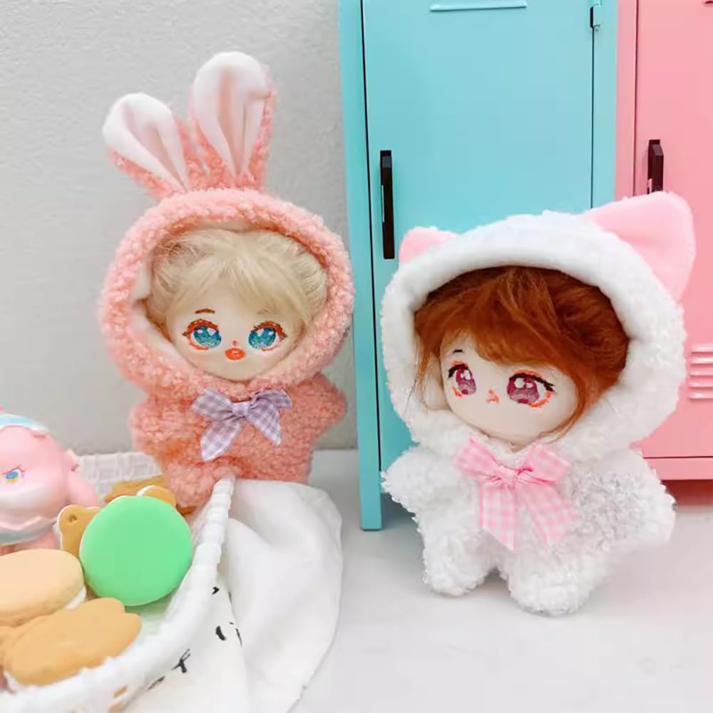 niannyyhouse 10cm Plush Clothes Coveralls Dinosaur Rabbit Bear Moose Pajamas Cotton Doll Accessories Dress-Up (White)