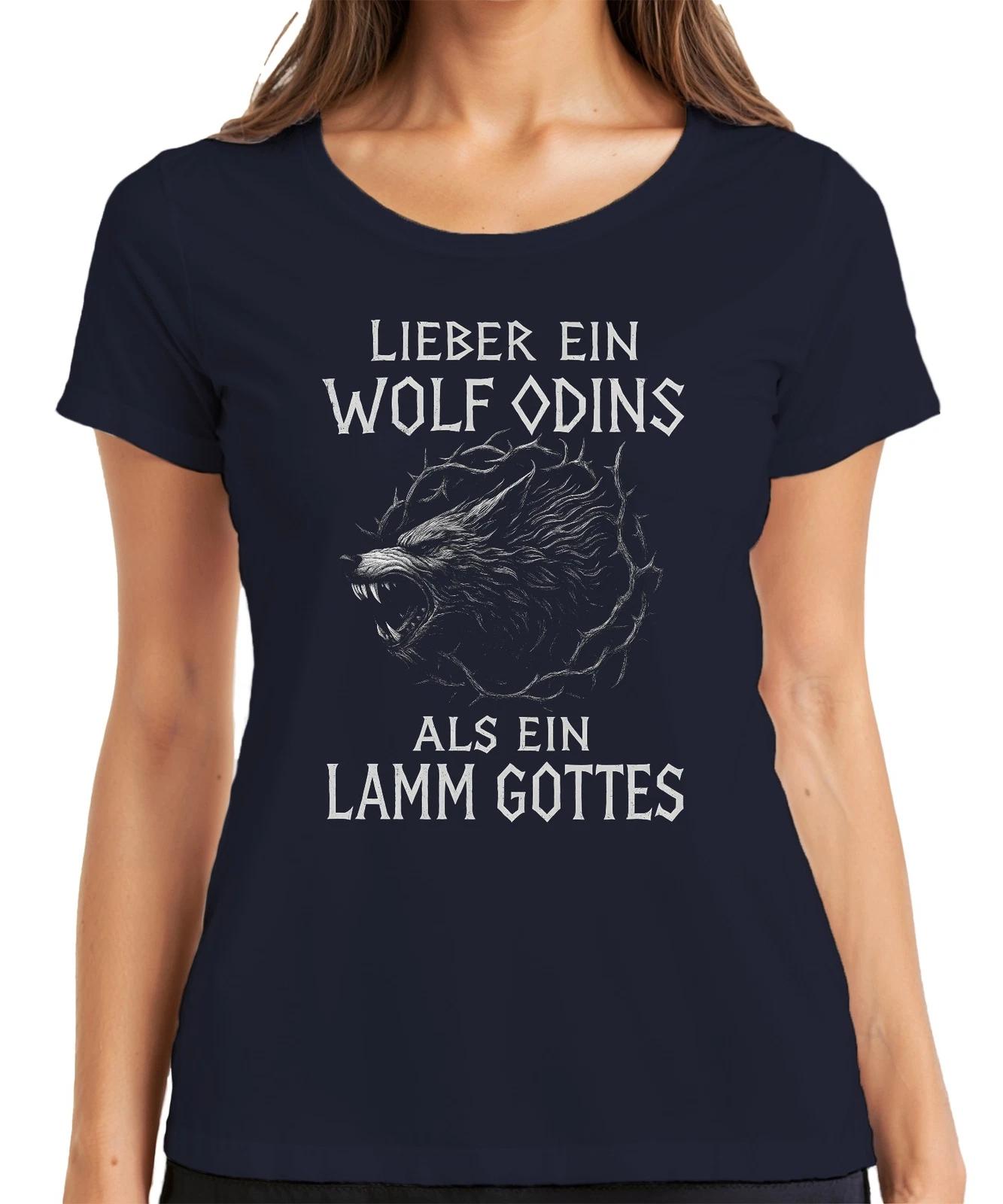 Odins Wolf statt Lamm Gottes Wikinger Nordisch Runen Mythologie Damen T-Shirt XXXL