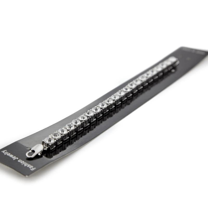 Hip-hop diamond bracelet - men's 8mm chunky single row rhinestone bangle