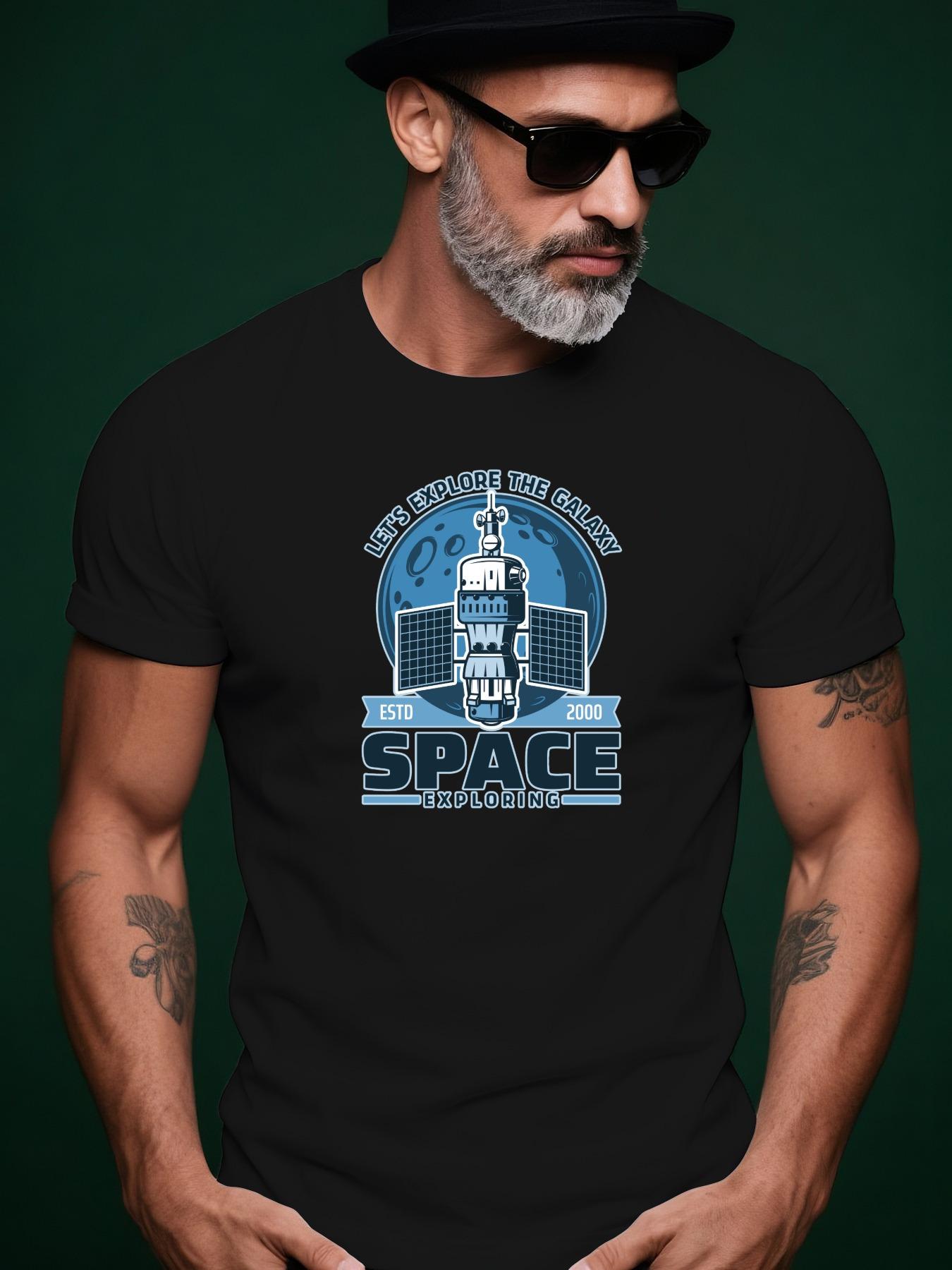 Space Satellite Trendy Streetwear Summer Casual Round Nec... L