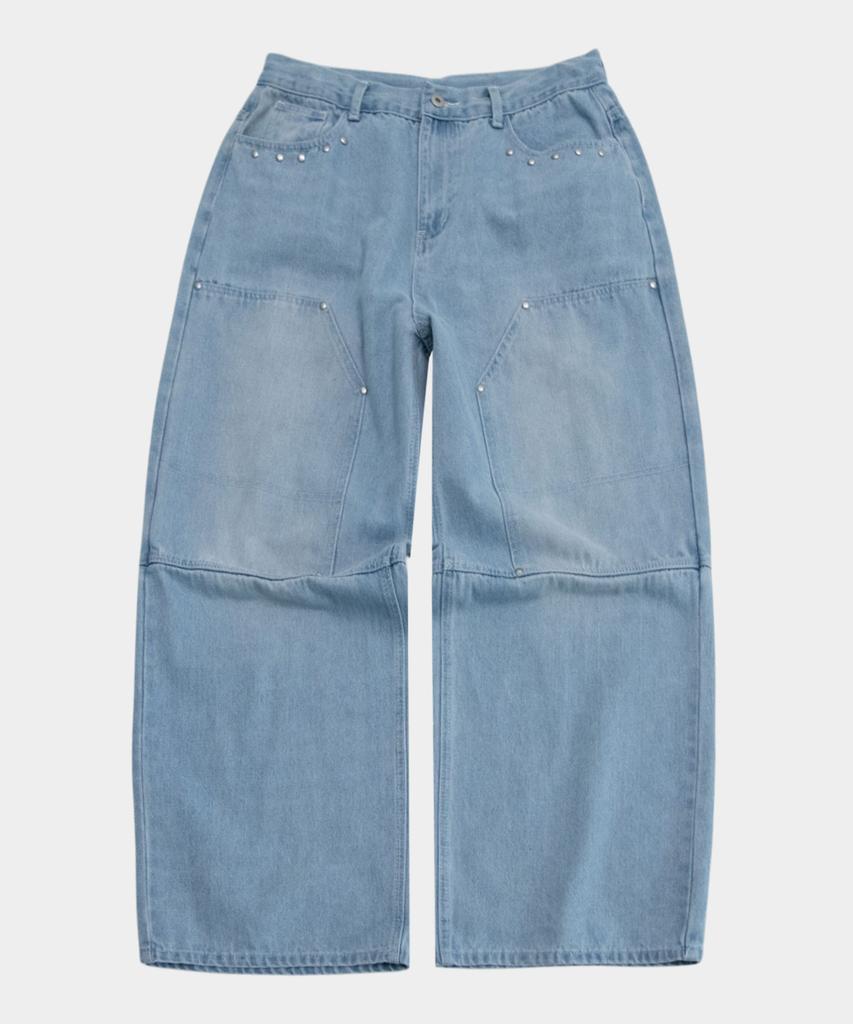 SOMEPLACE MAN Rivet Double Pocket Stitch Detail Oversized Wide Denim Pants _2 Colors