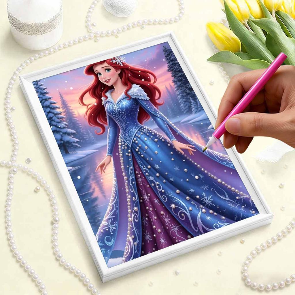 Snowy Forest Snowflake Ariel New Pearl-Inlaid Frameless Art | Handmade Pearl Craft, Snowy Lake Forest Theme, For Icy Romantic Decor