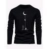 Men's Long Sleeved Round Neck Loose Landing Moon Pattern Printed Spring and Autumn Versatile T-shirt Top