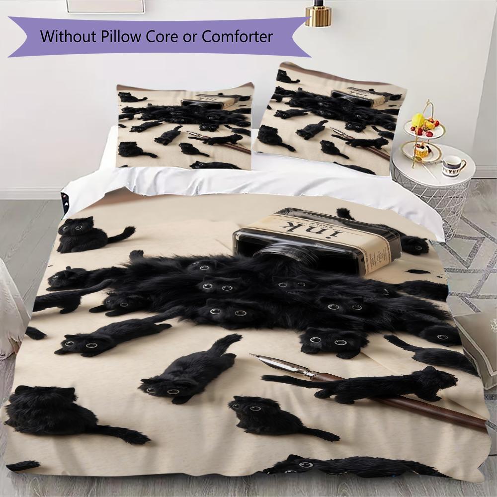 

plush cat Pattern Bedding uilt Set uilt Cover Pillowcase Home Decoration Birthday Gift (1 * duvet cover + 101 * pillowcase without core) 135x200cm