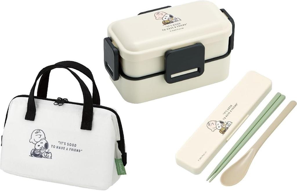 Skater PEANUTS Fluffy Lunch Combo Set Insulated Lunch Clasp Peanuts Tight Lunch Box Set Badge, Antibacterial, Dishwasher-Safe, Box, 2-Tier, 4-Point