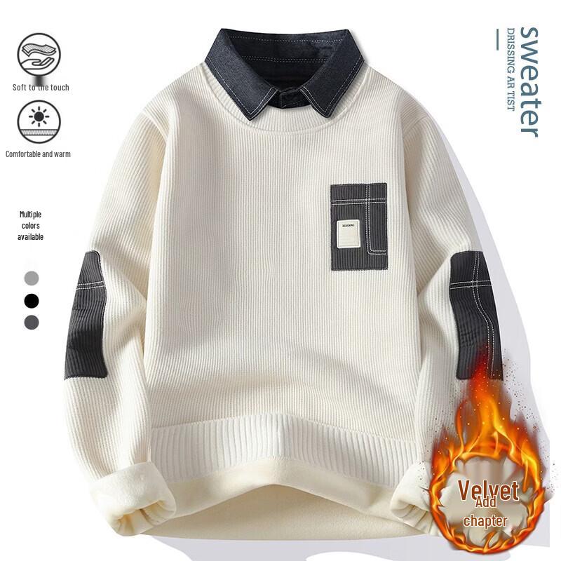 Patova Men's Casual Color-Block Faux-Layered Pullover Sweater
