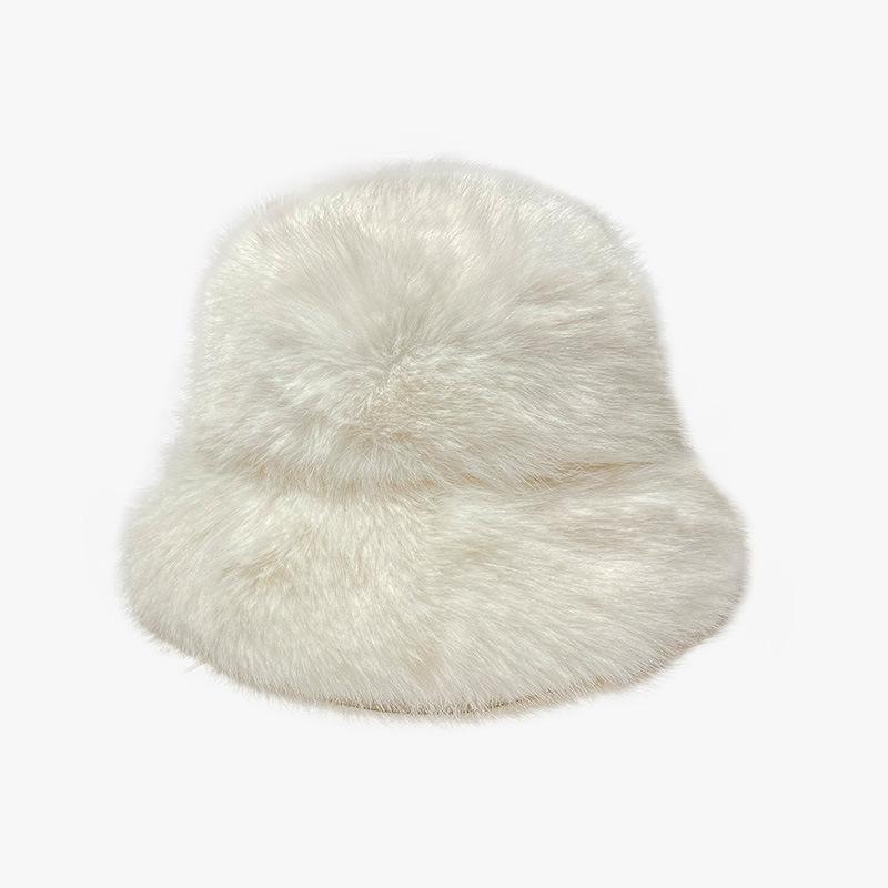 White Plush Hat for Women In Winter Korean Style Showing Small Thickened Warm Fisherman Hat Japanese Big Head Circumference Cold Hat Trendy