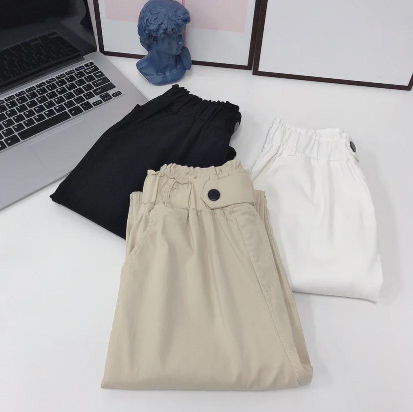 Women's Summer Slim Tencel Carrot Pants - Elastic Waist, Tapered, Nine-Point Harem Style