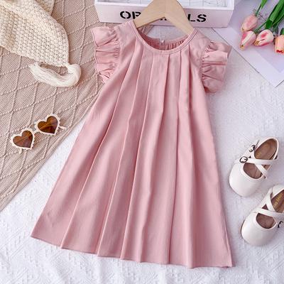 Kleines Mädchen-Flatterärmelkleid 2026 Sommer Neuer Stil Mädchen Unifarbener Pilzrandrock
