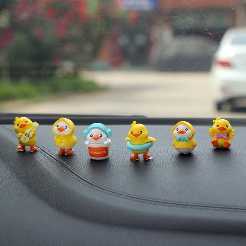 6pcs Anime Figure Little Yellow Duck Model Decor Cute Car mounted Ornaments Auto Interior Dashboard Accessories for Girls Gifts