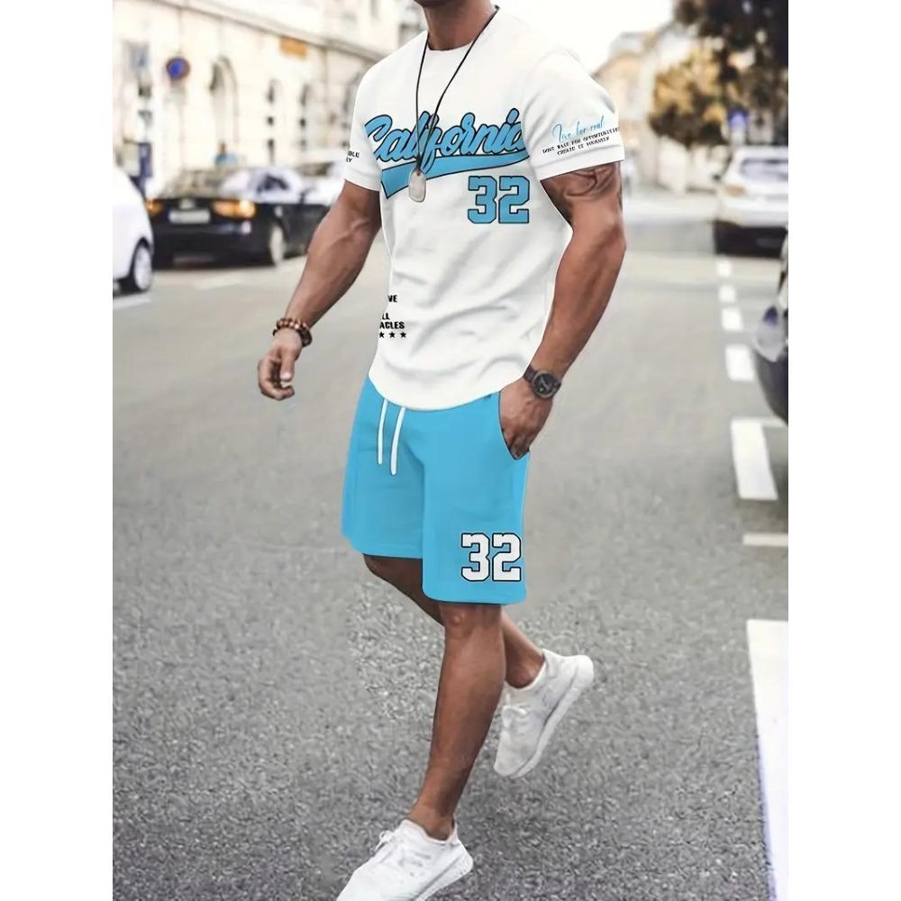 Летний мужской комплект: уличная мода, повседневный комфорт, мягкость, воздухопроницаемость и 3D-цифровая печать узоров 6XL