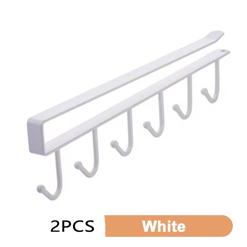 1/2pcs 6 Hook Coffee Cup Mug Holder Black White Hooks Shelf Multifunction Kitchen Cabinet Sundries Organizer Storage Hanger