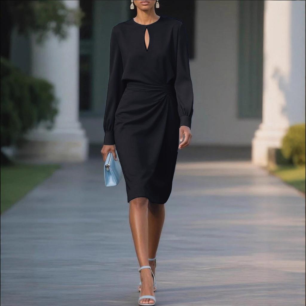 Elegant Knitted Dress With Pleats And Hollow Out Details For Office Wear Summer