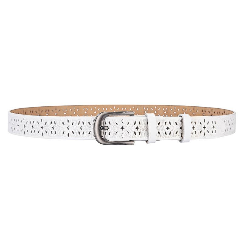 Womens Genuine Leather Belt With Cut-Out Design No-Punch Adjustable Waistband Alloy Buckle Fashionable Office Casual Wear