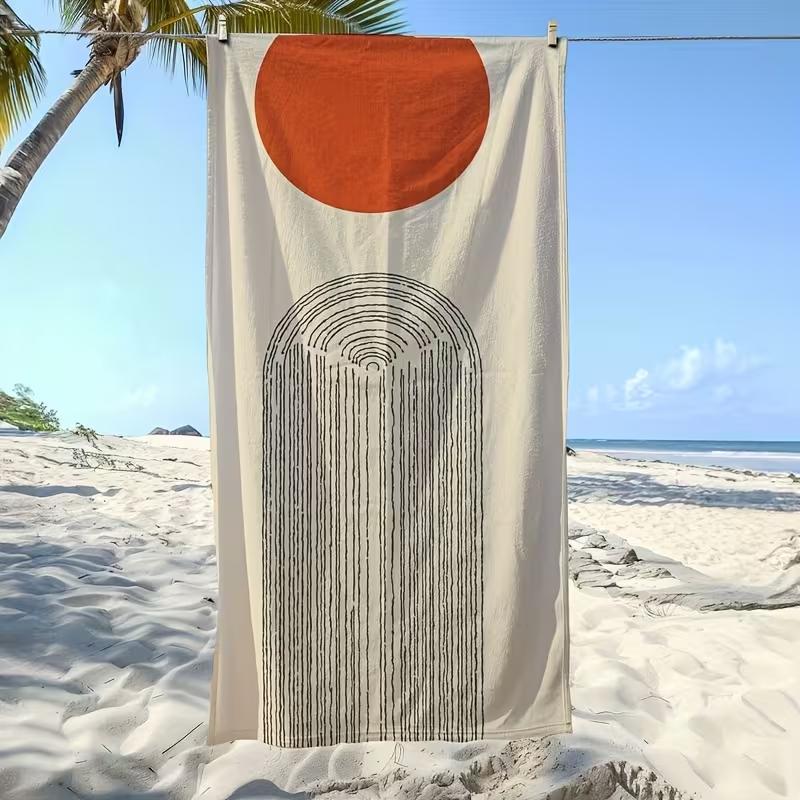 Minimalist Abstract Beach Towel in Earthy Color Scheme This Modern Geometric Style Towel Is Made of Soft Ultra-fine Fiber Fabric