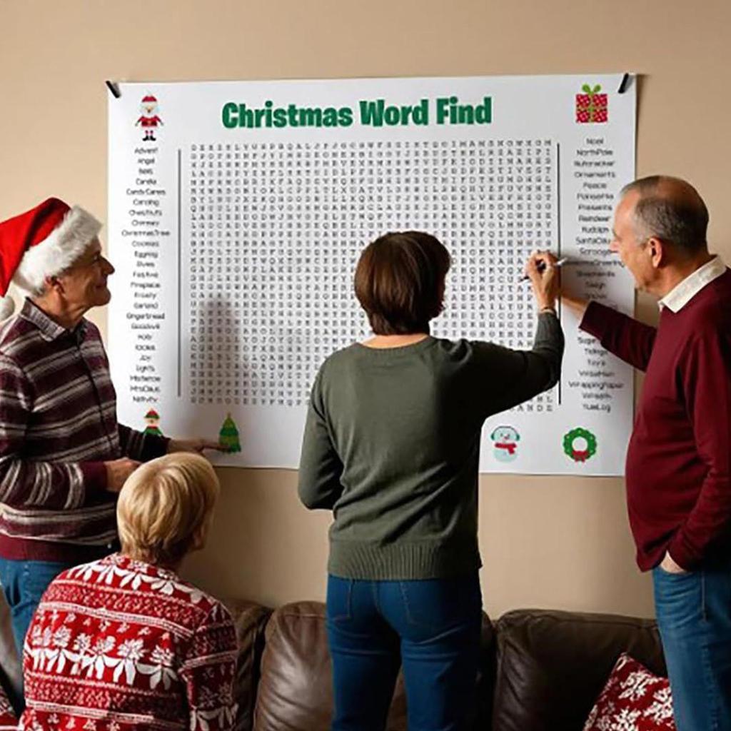 36x24 Inch Giant Word Search Poster Fun Interactive Thanksgiving Chrismas Activity Party Games Supplies for Adults Kids Family