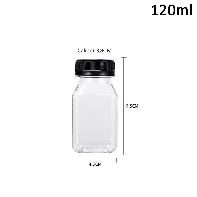 

Пустые пластиковые квадратные бутылки для сока с крышками Бутылки для воды Прозрачные контейнеры для напитков с крышками Бутылка для джема из-под молока 120ml