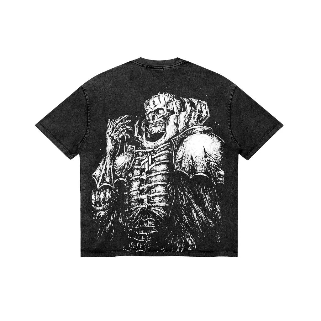 Skeleton Knight Berserk Anime T-shirt For Men's Clothing Gothic Y2k Washed Oversized T Shirt Short Sleeve Pure Cotton Tees Tops