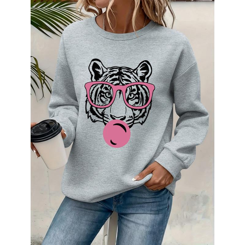 Women's fashionable round-neck sweatshirt, printed design women's sweatshirt, women's autumn and winter crewneck sweatshirt.