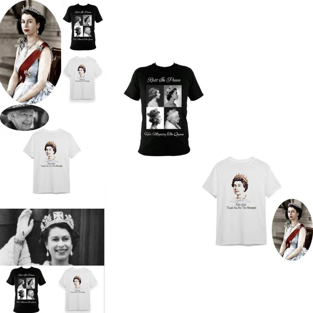 Commemorative Queen Elizabeth Ii Unisex T-shirt With Short Sleeves In Black And White