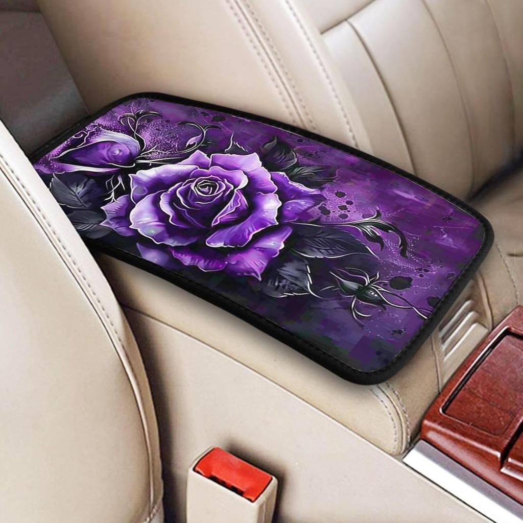 Universal Car Center Console Cushion Pad, Purple Butterfly Soft Waterproof Car Center Console Cover Auto Armrest Seat Box Cover Protector for Most