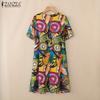 ZANZEA Women Casual Round Neck Summer Short Sleeve Print Dress