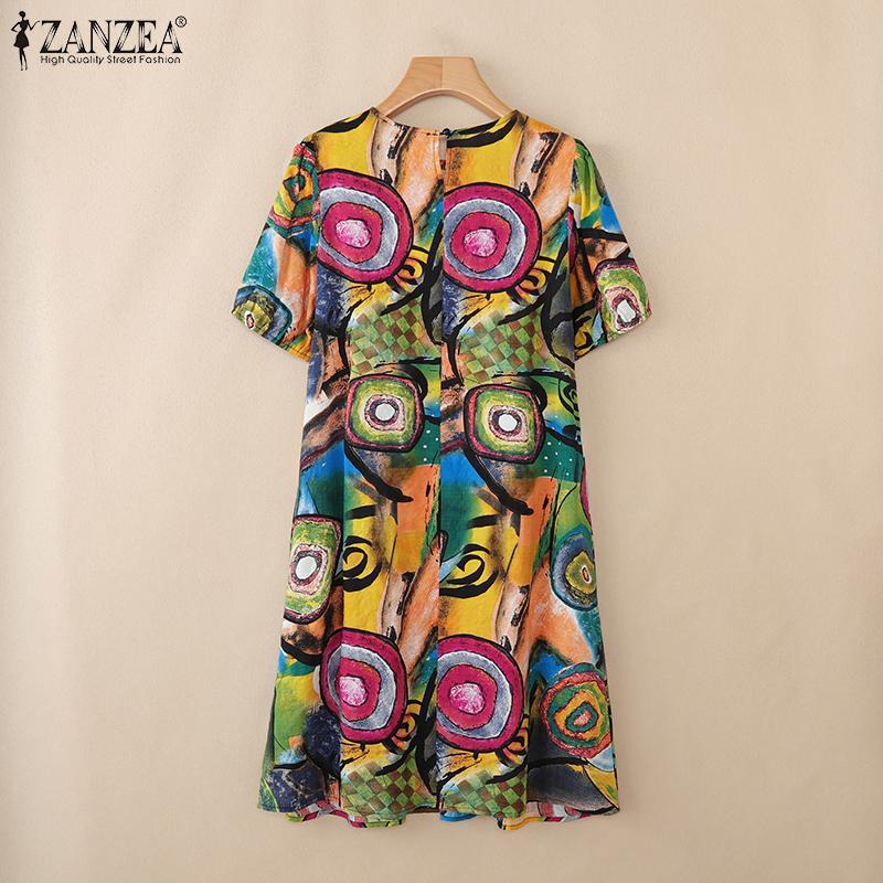 ZANZEA Women Casual Round Neck Summer Short Sleeve Print Dress